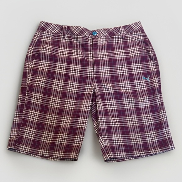 Puma Men's Purple Blue Plaid Golf Shorts sz 34 - Picture 1 of 11